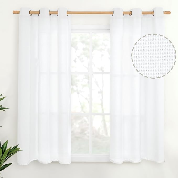 YoungsTex Linen White Curtains 54 Inch Length, Light Filtering Drapes by YoungsTex