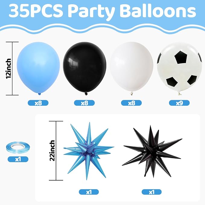 Soccer Balloons, 12inch Black Blue White Balloons, Football Printed Balloon - Image 2