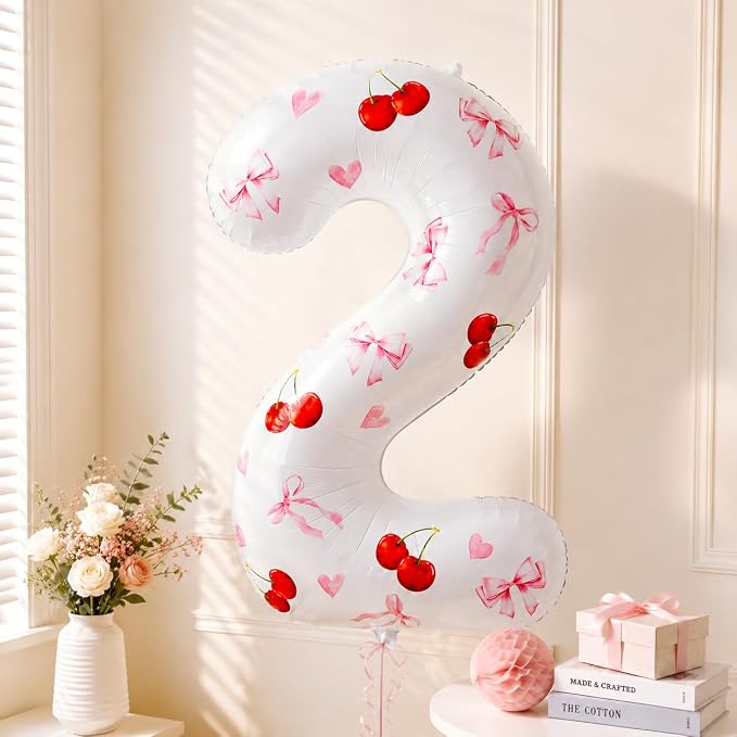 1st Birthday Cherry Balloon, 40 Inch Number 1 DIY Pink Party Decor | Cherry - Image 4