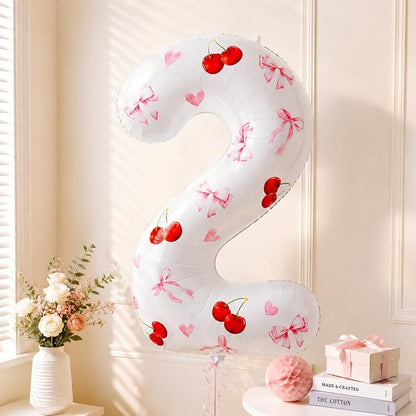 1st Birthday Cherry Balloon, 40 Inch Number 1 DIY Pink Party Decor | Cherry - Image 4
