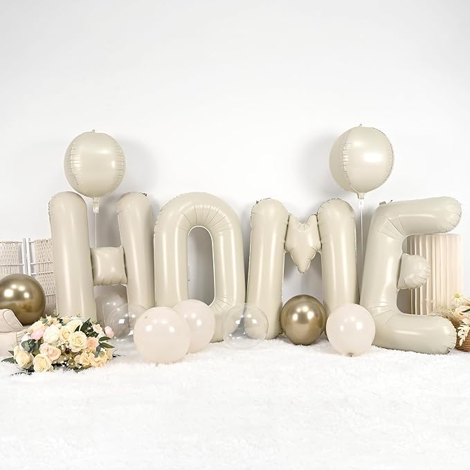 Cream HOME Balloons, 40 Inch Welcome HOME Letter Balloon Beige - Image 4