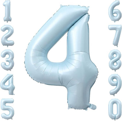 Baby Blue Number 4 Balloon 40 Inch, Sky Pastel Foil Numeral Party Supplies | by Unknown