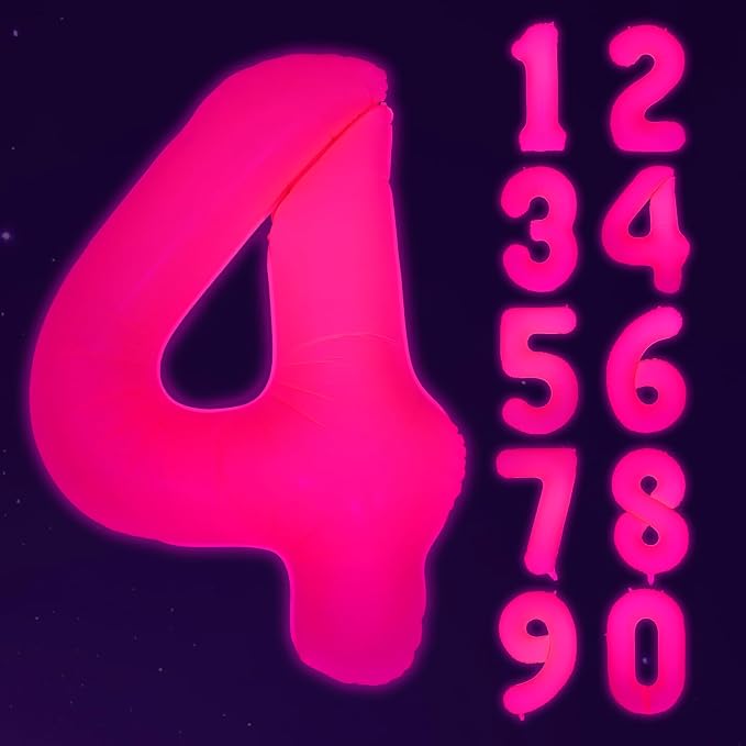 Mega-L Glow in The Dark Party Supplies, 40 Inch Fuchsia Number 4 Balloon | Glow by Mega-Loopolis