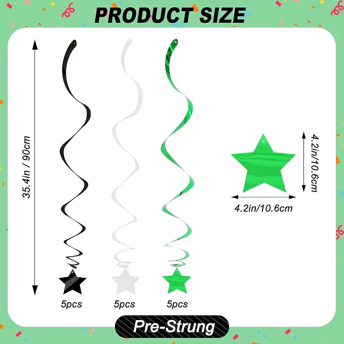 BEISHID Green and Black Stars Hanging Swirls Pre-Strung Stars Hanging - Image 2