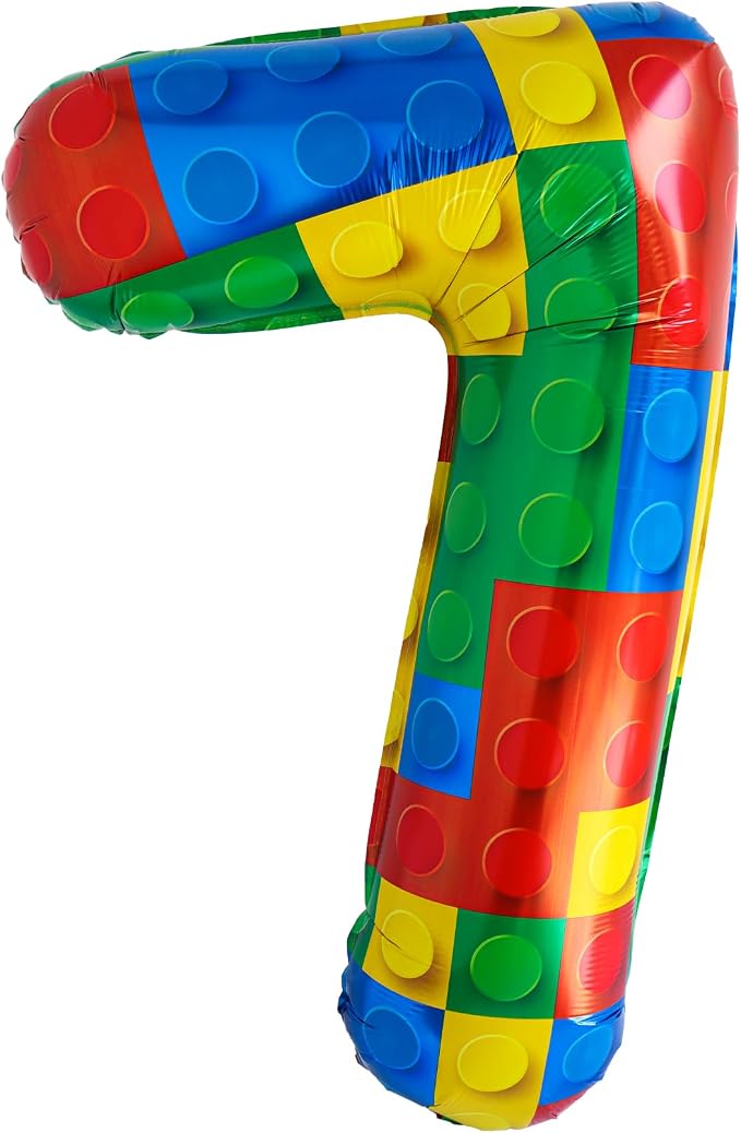 32 Inch Stackable Block Number 7 Balloon – Colorful Brick Building Themed Big by Unknown