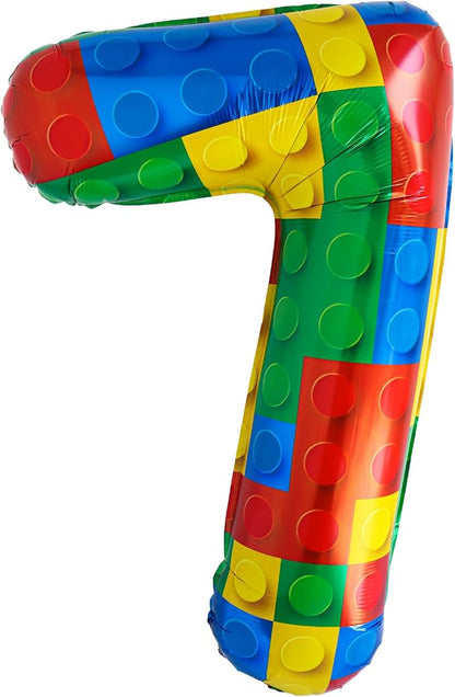 32 Inch Stackable Block Number 7 Balloon – Colorful Brick Building Themed Big by Unknown