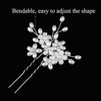 Elegant Pearl Wedding Hair Pins, Bendable Floral Crystal Hair Accessories for Bridal Women, Pack of 3 (Silver)