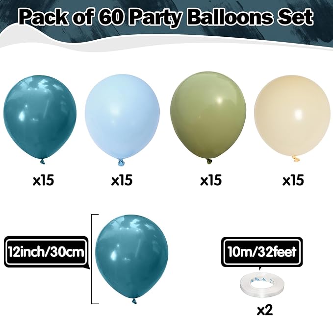 Sage Green Blue Balloons 60 Pcs 12 Inch Dusty Blue Sage Green Cream Balloons - Image 2