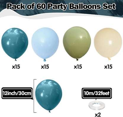 Sage Green Blue Balloons 60 Pcs 12 Inch Dusty Blue Sage Green Cream Balloons - Image 2