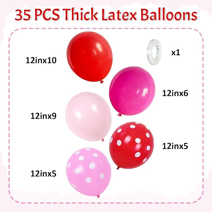 HILAVO Red and Pink Balloons Strawberry Hot Pastel Light Pink Rose Red Latex - Image 2