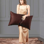 NTBAY Zippered Satin Pillow Cases for Hair and Skin, Luxury Queen Hidden Zipper Pillowcases Set of 2, 20x30 Inches, Dark Brown