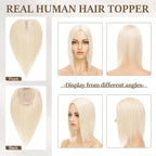 Rich Choices Hair Toppers for Women Real Human Hair 100% Human Remy Toppers NO Bangs for Women with Thinning on Top Clip in Hairpiece 4"x4.7"Lace Base 14 Inch #60 Platinum Blonde