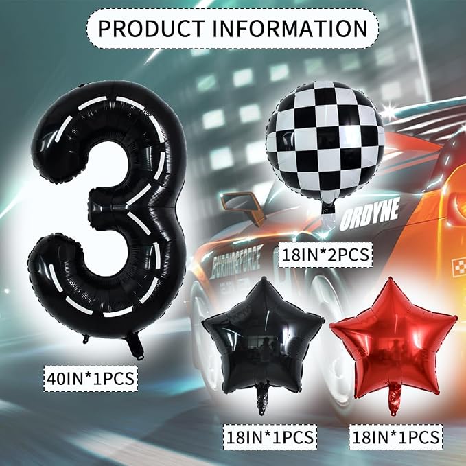 TONIFUL 40 Inch Race Car 3rd Birthday Balloons - Image 2