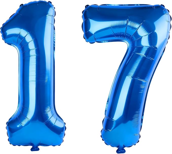 40 Inch Number 17 Balloons for 17th Birthday Party Decorations, 0-100 Dark Blue by FOBELEC