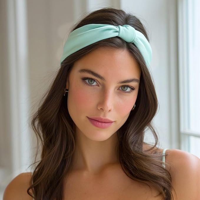 Wide Knotted Headbands, Non-Slip Hair Accessories for Women, 4-Pack (Brown Ginger Sage Green Mint)