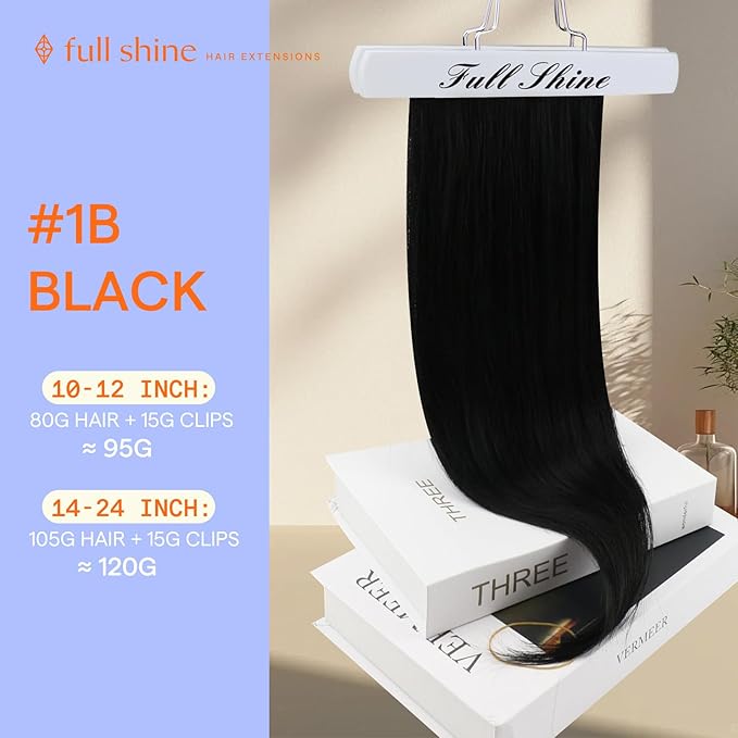 Full Shine Hair Extensions Clip ins Short Human Hair Clip in Extensions Black Woman 14 Inch for Cosplay 7 Pcs 120 G