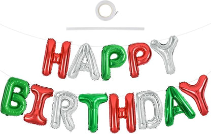 TONIFUL Red Green Silver Happy Birthday Balloons Banner, 16 Inch Mylar Foil by TONIFUL