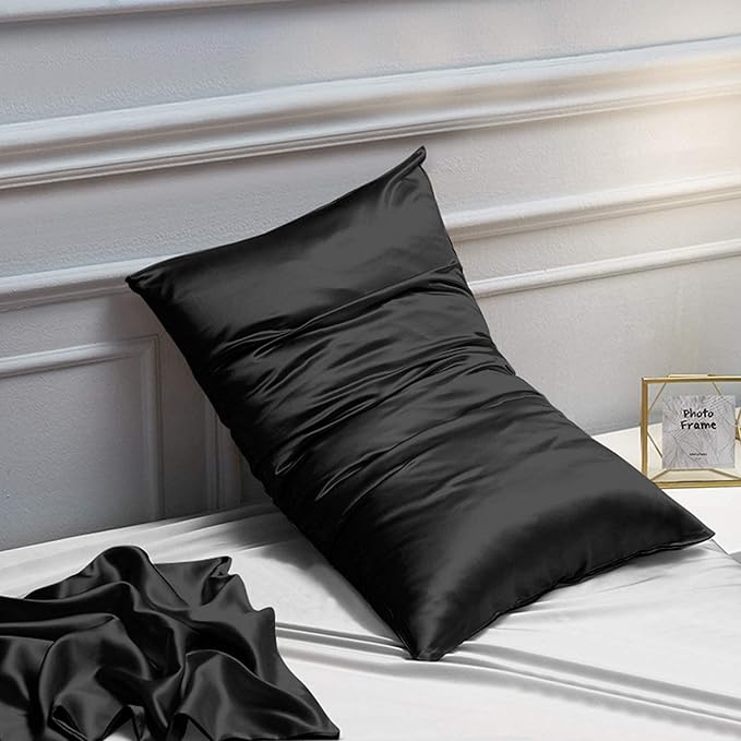 NTBAY 2 Pack Satin King Pillowcases for Hair and Skin, Luxurious and Silky Pillow Cases with Envelope Closure, 20x40 Inches, Black