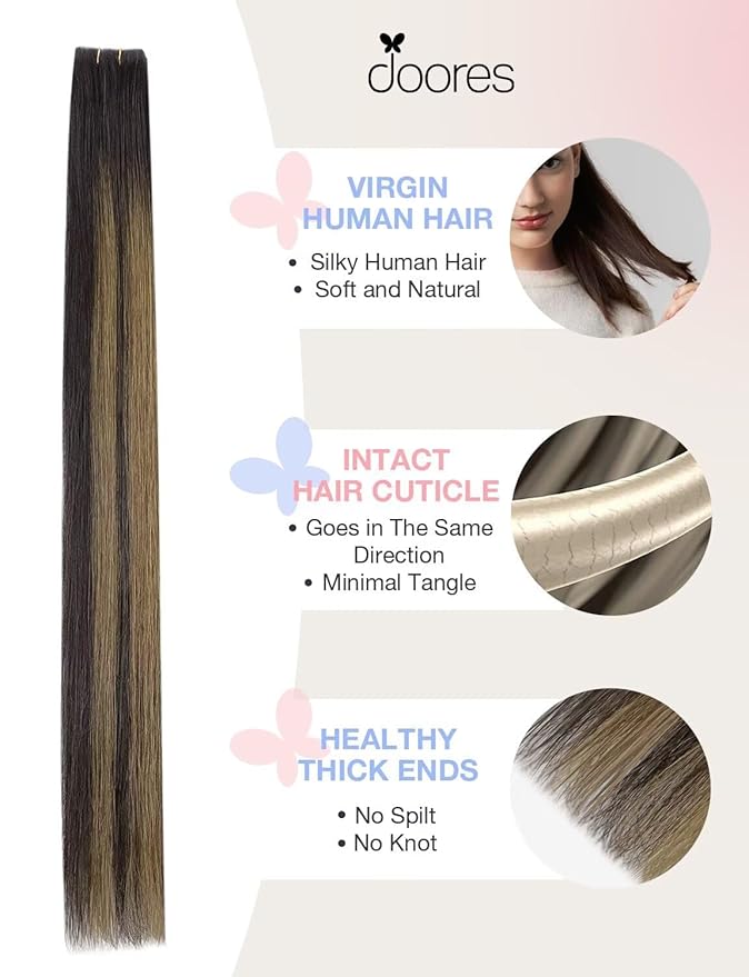 DOORES Invisible Tape in Human Hair Extensions Invisi Edge, Dark Brown to Chestnut Brown 10pcs Injection Tape-ins 25g 16 Inch, Natural Hair Injected Tape in Extensions Straight