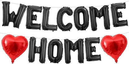Welcome Home Balloons Black Red, 16Inch Welcome Home Foil Balloons Banner by Xinvery