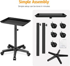 Salon Tray on Wheels - Premium Aluminum Tattoo Tray Rolling Trolley - Adjustable Salon Service Rolling Tray Hairdresser Cart with Clinic Spa Rolling Tray Wheels (Black)