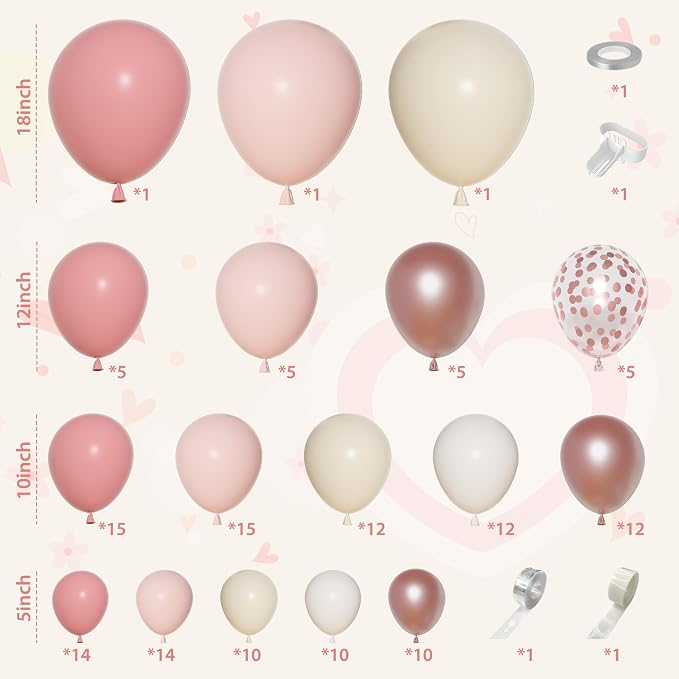 156Pcs Boho Blush Pink Balloons Arch Garland Kit Different Size | Retro Dusty - Image 2