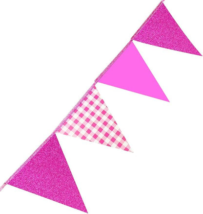 Hot Pink Buffalo Plaid Party Decorations Pennant Banner Flag Hot Pink Glitter - Image 6