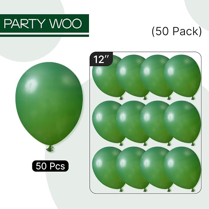 PartyWoo Dark Green Balloons 50pcs Emerald Hunter Forest Green Color | 12 Inch - Image 8