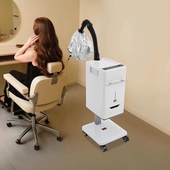 Nano Hair Steamer, Professional Micro-Mist Hair Steamer 6 Modes Adjustable, Floor Type 360° Rotation Universal Wheel for Hair Deep Care Hair Repair Salon Spa (White Stye)