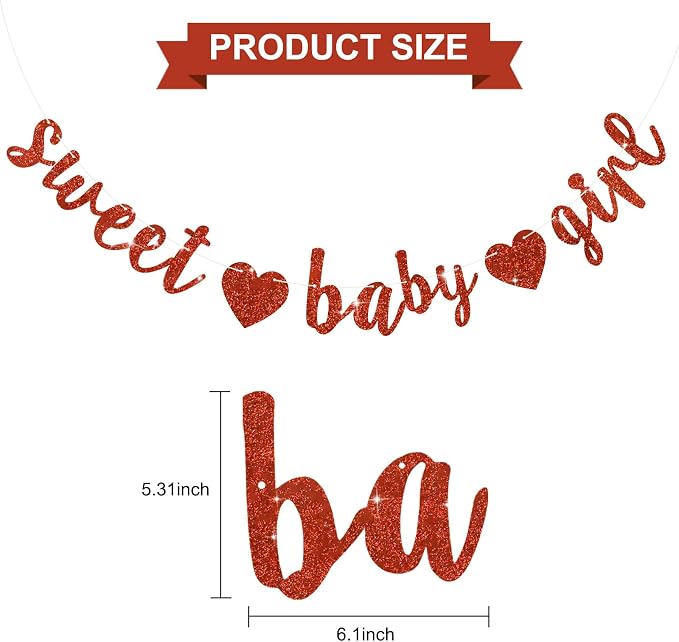 BEISHIDA Pre-Strung Glitter Red Girl Baby Banner Baby Shower Decor | NO DIY - Image 3