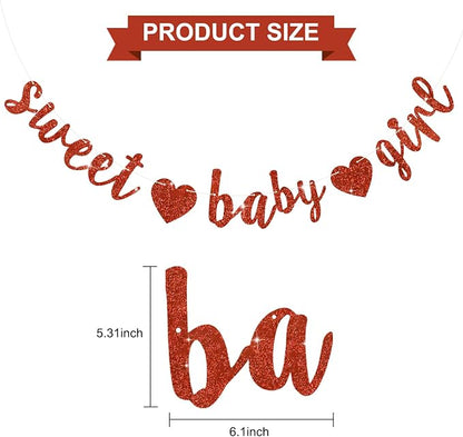 BEISHIDA Pre-Strung Glitter Red Girl Baby Banner Baby Shower Decor | NO DIY - Image 3