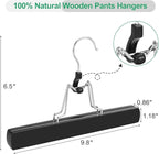 TOPIA HANGER 24 Pack Wooden Pants Hangers, Hair Extension Hangers Non Slip Skirt Hanger Wood Clamp with Velvet Padded 360° Swivel Hook for Jeans, Skirts, Trousers, Wigs Black CT68B