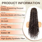 Drawstring Ponytail for Women 24 inch Boho Box Braids with Long Wavy Hair Clip in Ponytail Extension Synthetic Hair Extensions Ponytail for Daily Use (4#, 24 Inch)