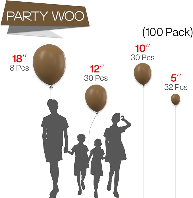 PartyWoo Brown Balloons 100pcs Boho Coffee Tan Fall Color 18 12 10 5 Inch | 18 - Image 3
