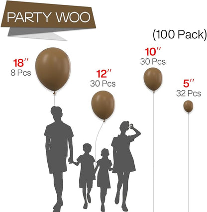 PartyWoo Brown Balloons 100pcs Boho Coffee Tan Fall Color 18 12 10 5 Inch | 18 - Image 3
