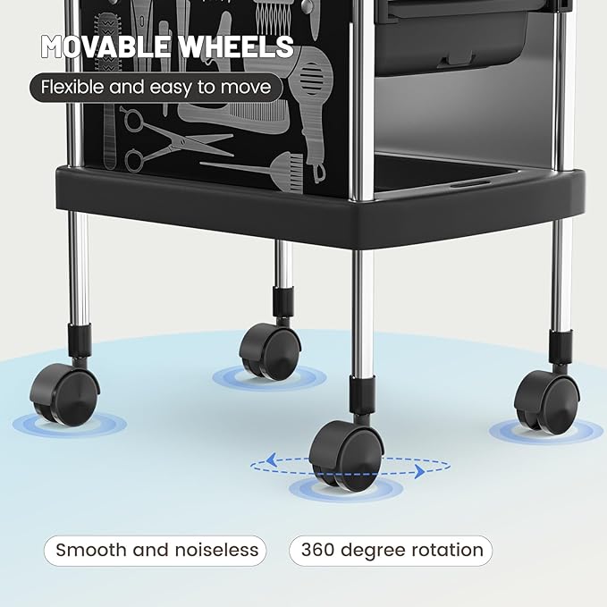 FreSup 6-Tier Salon Cart with Wheels, Stainless Steel Hair Salon Storage Tool Cart, Barber Station Trolley, Rolling Beauty Organizer for Hair Stylist, Makeup, Skincare, SPA, Tattoo （Upsized Tray）