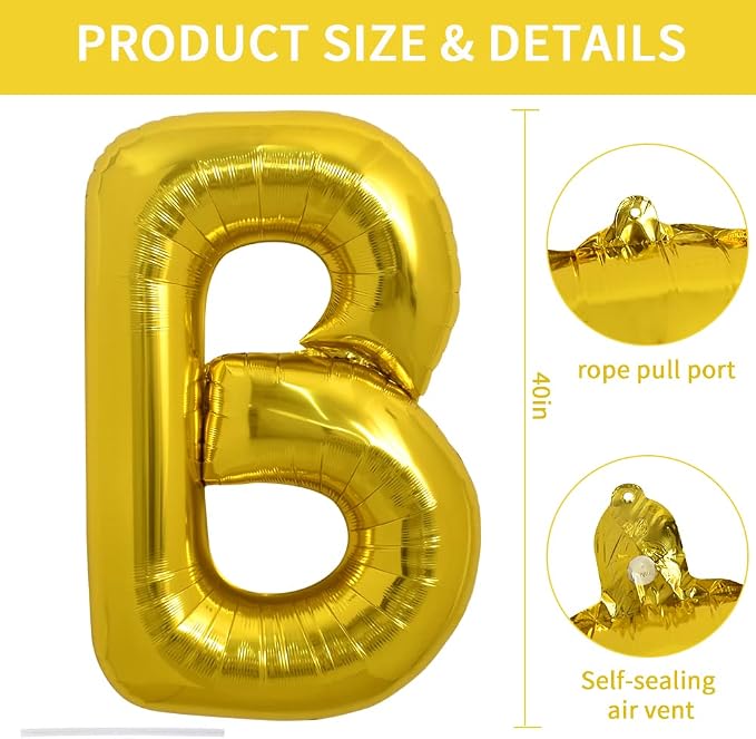 TONIFUL 40 Inch Large Gold Letter B Foil Balloons Alphabet Balloons | Giant - Image 2