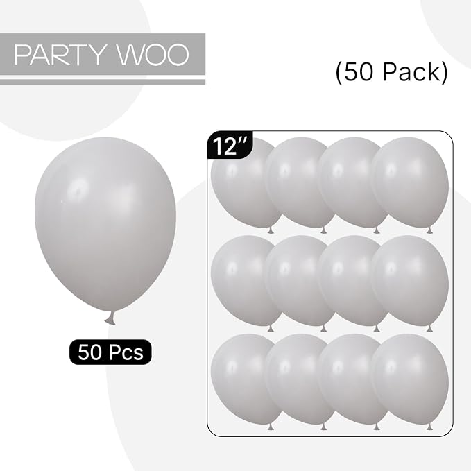 PartyWoo Gray Balloons 50pcs Matte Grey Latex Helium Balloons 12 Inch | Baby - Image 6