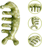TIDTALEO Jade Craft Massage Comb Tool 3D Fish-Shaped Scalp Massager with Gua Sha Function Light Green Jade for Head, Body, and Facial Acupressure Relaxation