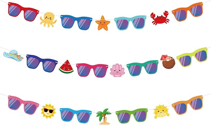 Hooqict Summer Party Banner Decorations Colorful Sunglasses Banner Garland Sign by Hooqict