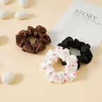 19Momme Silk Scrunchie Thick Hair Ties for Curly Hair, No Slip Hair Bands for Women, Vintage Satin Hair Accessories (Black,Polka dot,Brown)