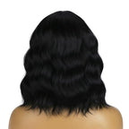BERON 14 Inches Black Wigs with Bangs for Women Short Curly Wig Black Bob Wig for Girl Natural Looking Wavy Wigs