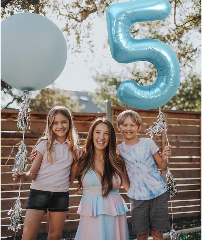 TONIFUL 40 Inch Light Blue Large Numbers 0-9, Number 5 Digital Helium Balloon - Image 5