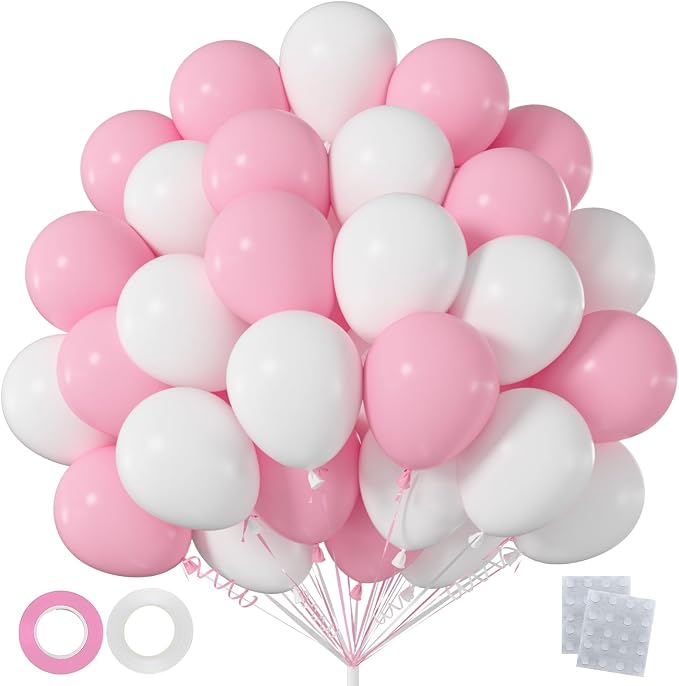 60pcs Pink and White Balloons, 12 Inch Pastel Pink White Balloons by Q%26High+Life