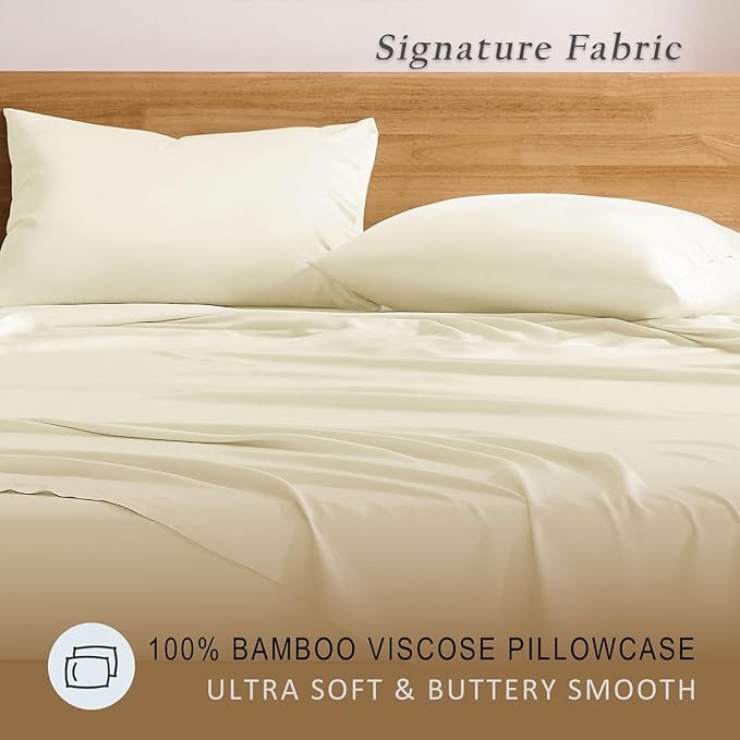 TOSMO Luxury Pillow Case Set of 2 - Cooling Viscose Derived from Bamboo, Oeko-TEX, Breathabl Silky Soft Pillow Cases with Envelope Closure (Queen, Vanilla Yellow)