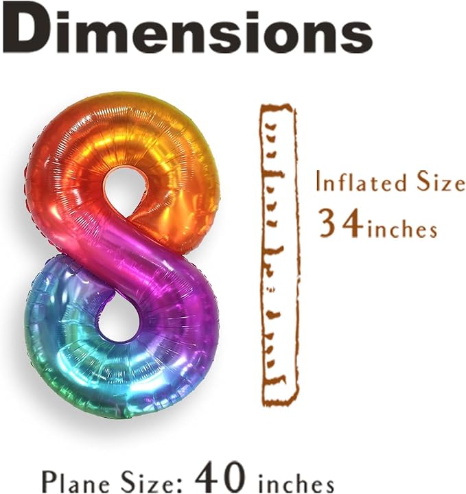 SUWEN Rainbow Number 8 Balloon 40 Inch, Big Colorful Balloons 0-9 | Large - Image 4