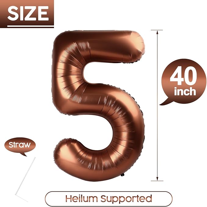 5 Balloon - Brown Birthday Number Balloons, 40 Inch Decorations Men Women | - Image 5