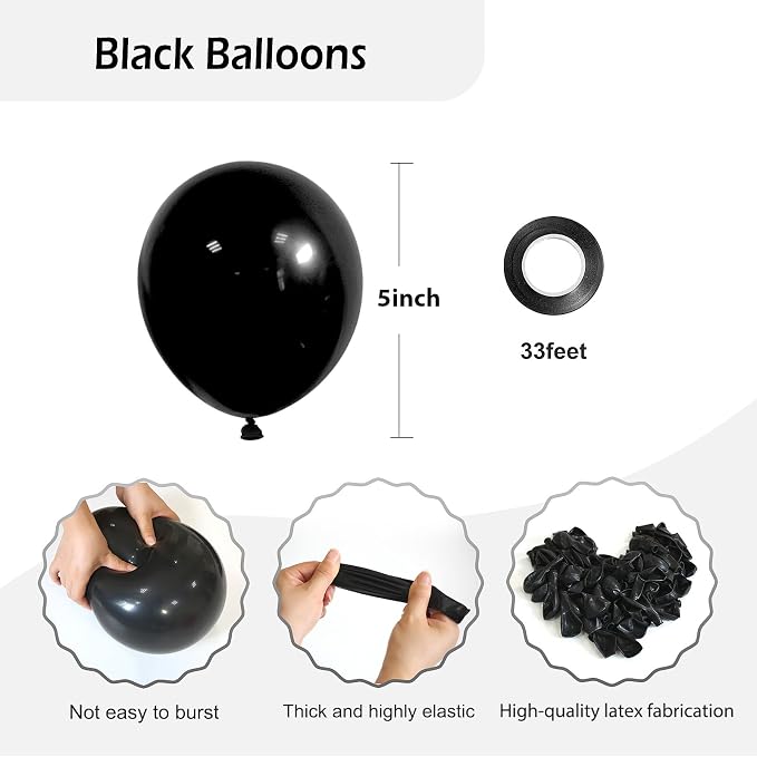 FOTIOMRG 120pcs 5 inch Black Balloons | Birthday, Graduation, Baby Shower - Image 2