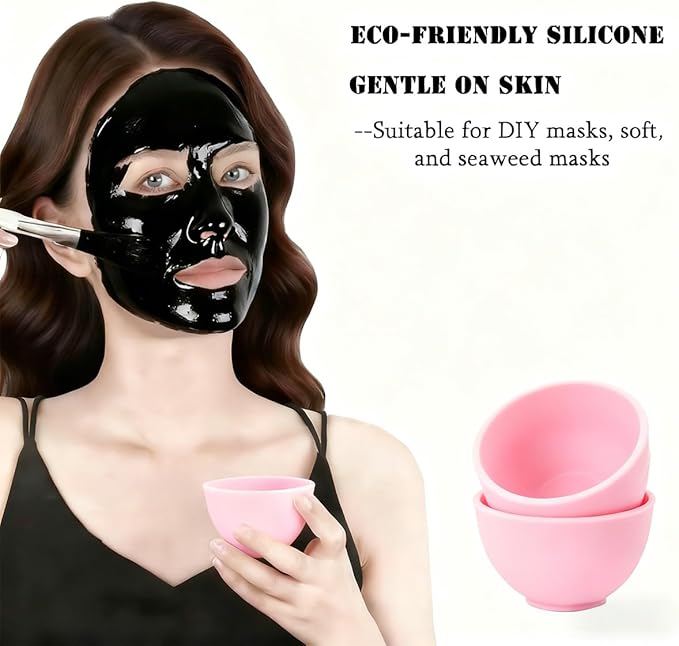 5-Piece Silicone Mixing Bowl Set, 3.3-Inch Microwaveable Silicone Bowls for Facial Masks, Mud Masks, and Other Skin Care Products Facial Bowls for Estheticians. (Pink)