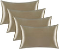 Satin Silk Pillowcase for Hair and Skin, Black Pillow Cases Standard Size Set of 4 Pack Super Soft Pillow Case with Zipper Closure (Camel, Queen(4 Pack))